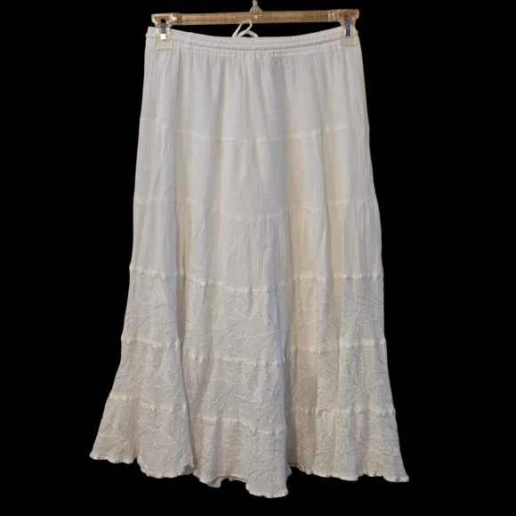 Sand N Sun Women’s Small White Tiered Midi Skirt Lightweight Cotton Boho Style - Picture 2 of 15
